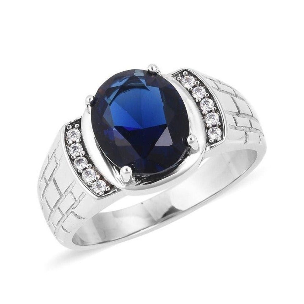 Ring Simulated Diamond and Blue Sapphire Size